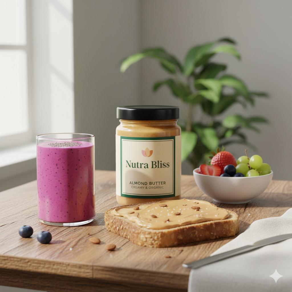 Nutra Bliss Almond Butter - Pure , Nutty and Nourishing Made fresh from Roasted Almond